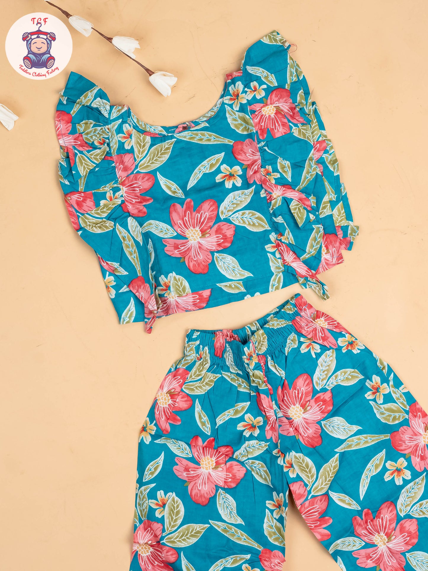 Light Blue - Girls Floral Printed Co-ords Sets