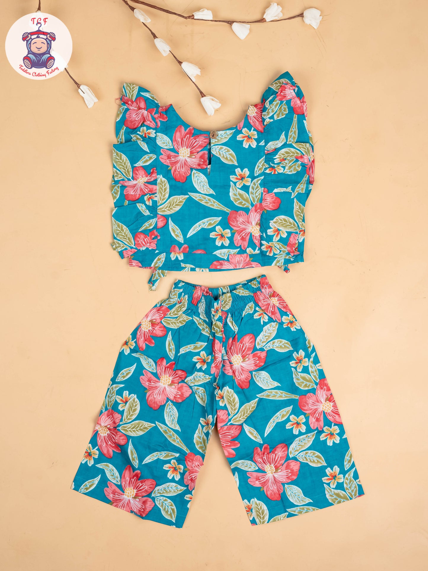 Light Blue - Girls Floral Printed Co-ords Sets