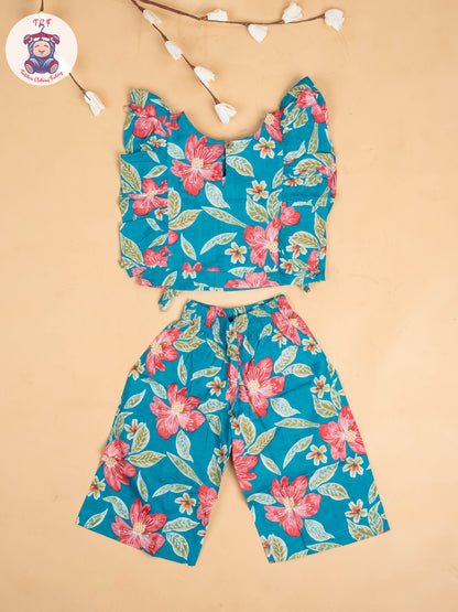 Light Blue - Girls Floral Printed Co-ords Sets
