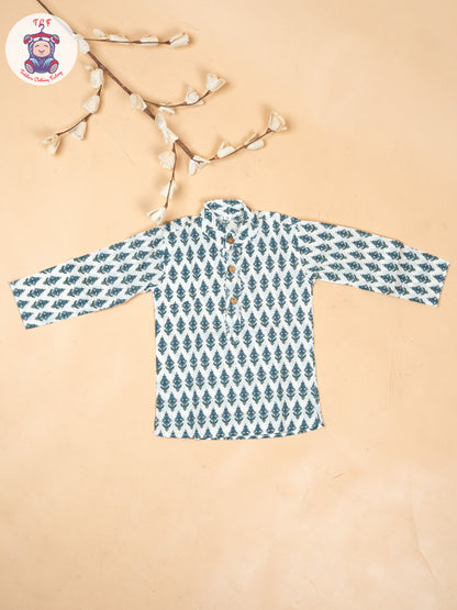 Green - Boys Floral Printed Kurta With Pant