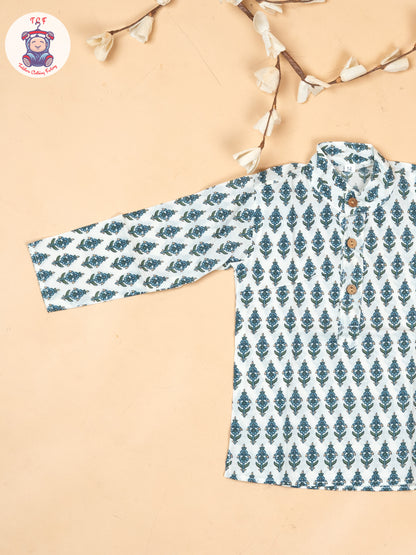 Green - Boys Floral Printed Kurta With Pant