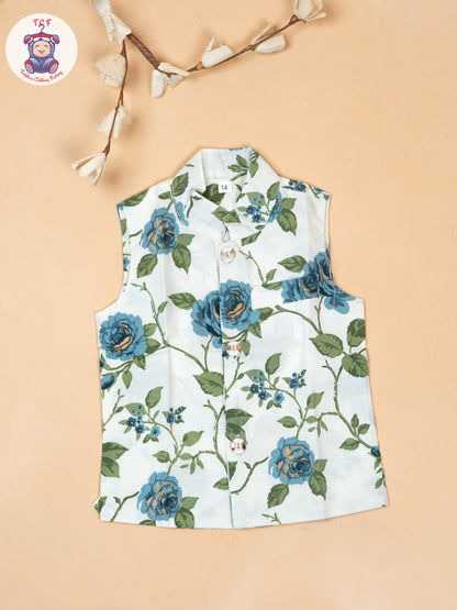 Green - Boys Floral Printed Kurta With Pant