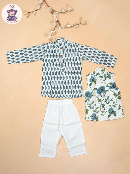 Green - Boys Floral Printed Kurta With Pant