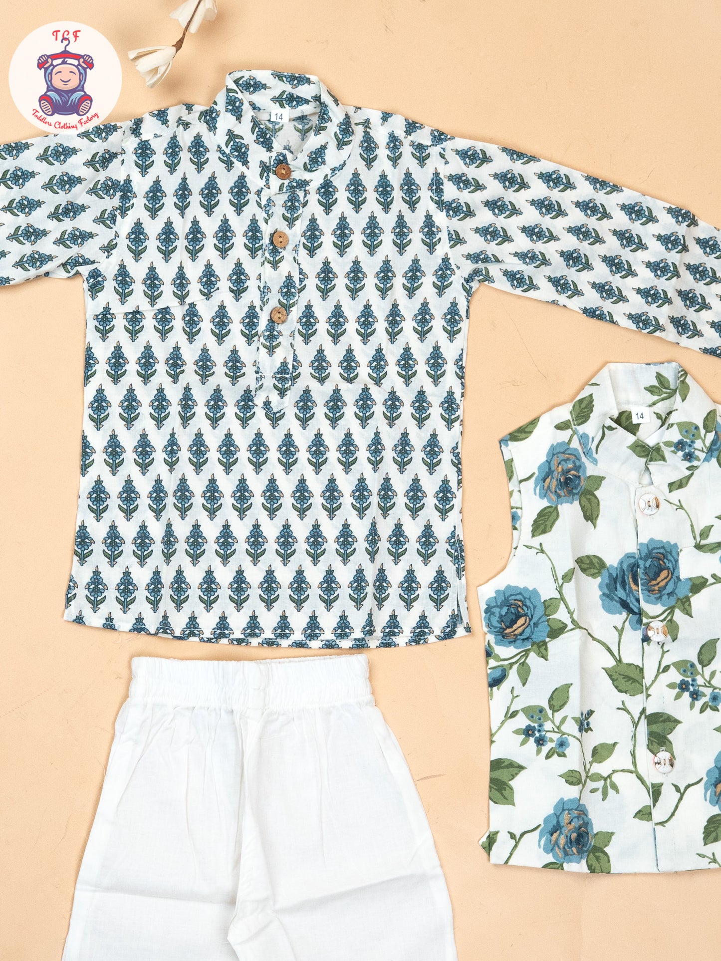 Green - Boys Floral Printed Kurta With Pant