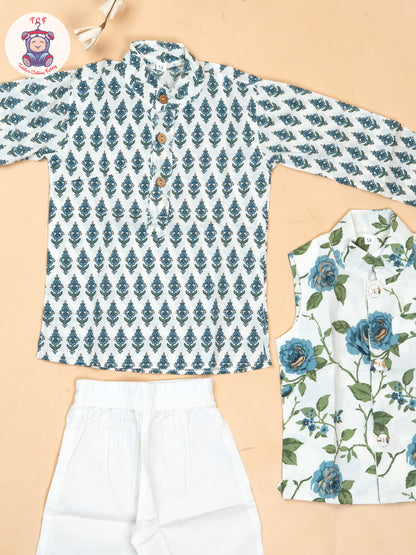 Green - Boys Floral Printed Kurta With Pant