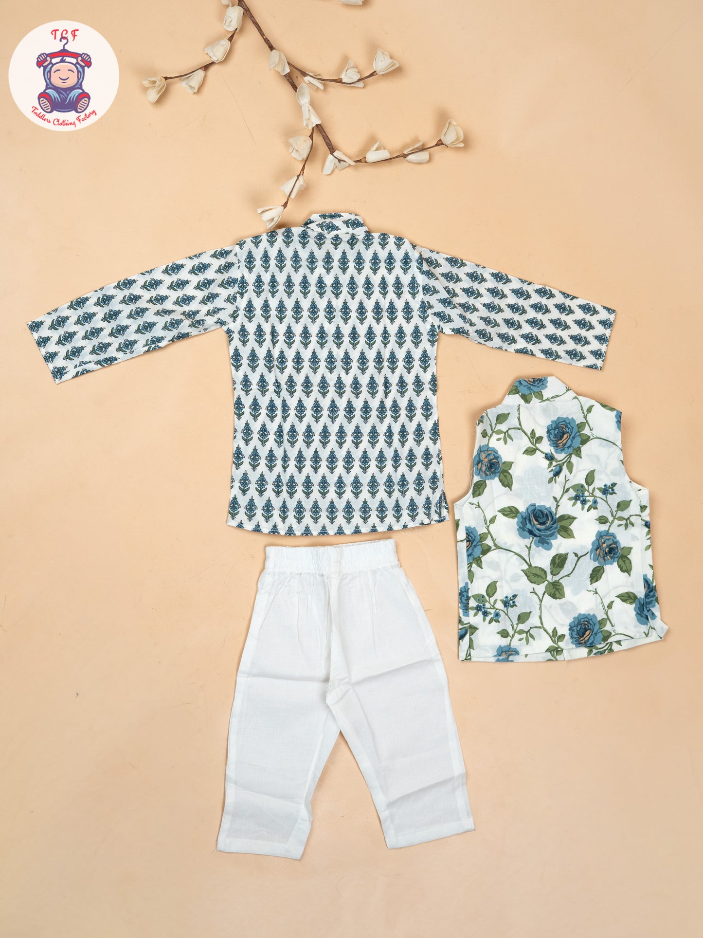 Green - Boys Floral Printed Kurta With Pant