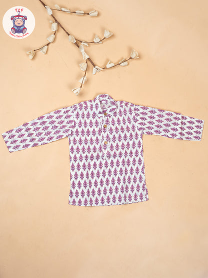 Lavender - Boys Floral Printed Kurta With Pant