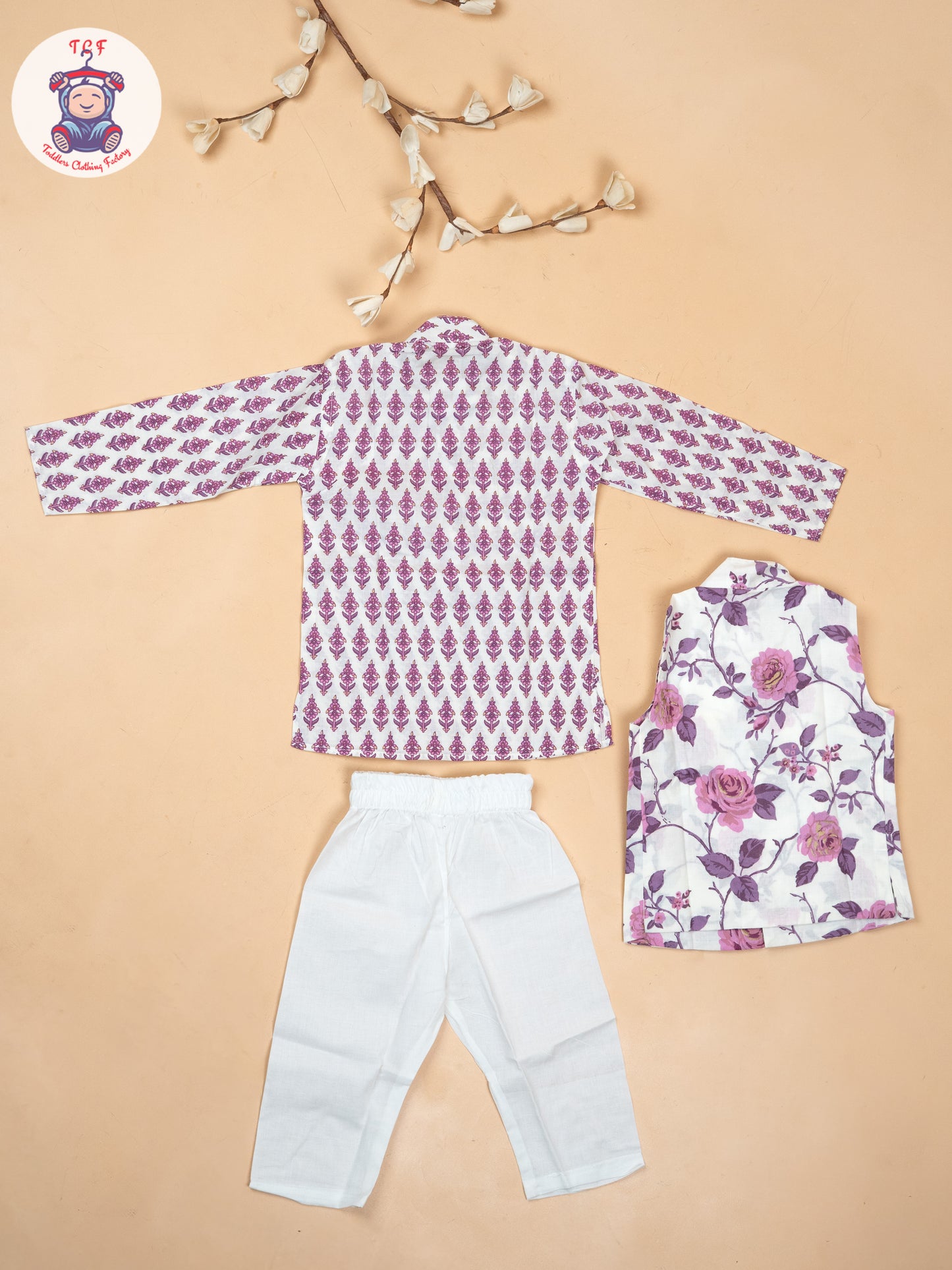 Lavender - Boys Floral Printed Kurta With Pant