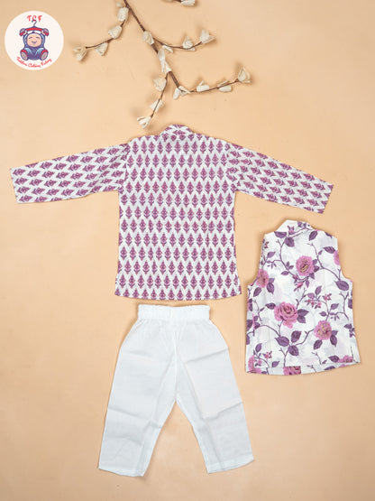 Lavender - Boys Floral Printed Kurta With Pant