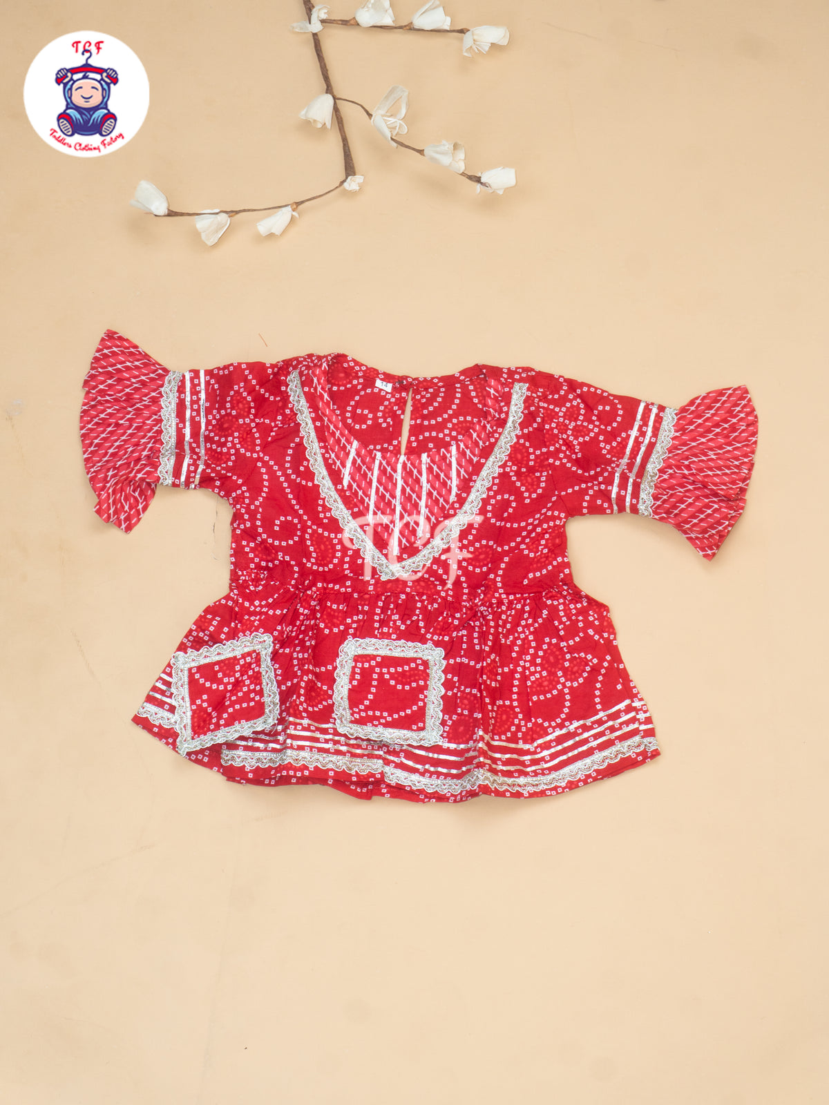Red - Bandhini Printed Girls Readymade Salwar