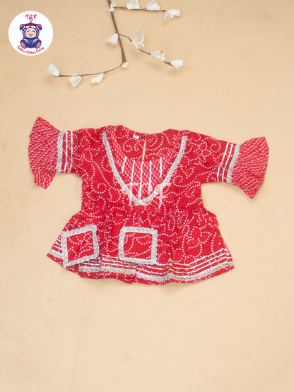 Red - Bandhini Printed Girls Readymade Salwar