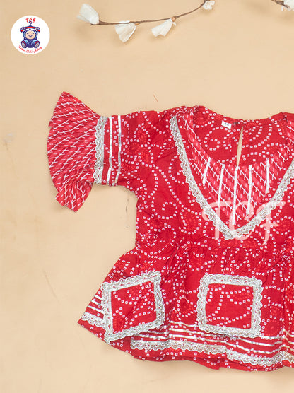 Red - Bandhini Printed Girls Readymade Salwar