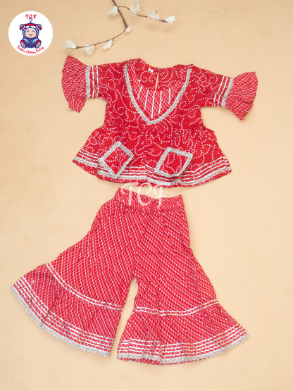 Red - Bandhini Printed Girls Readymade Salwar