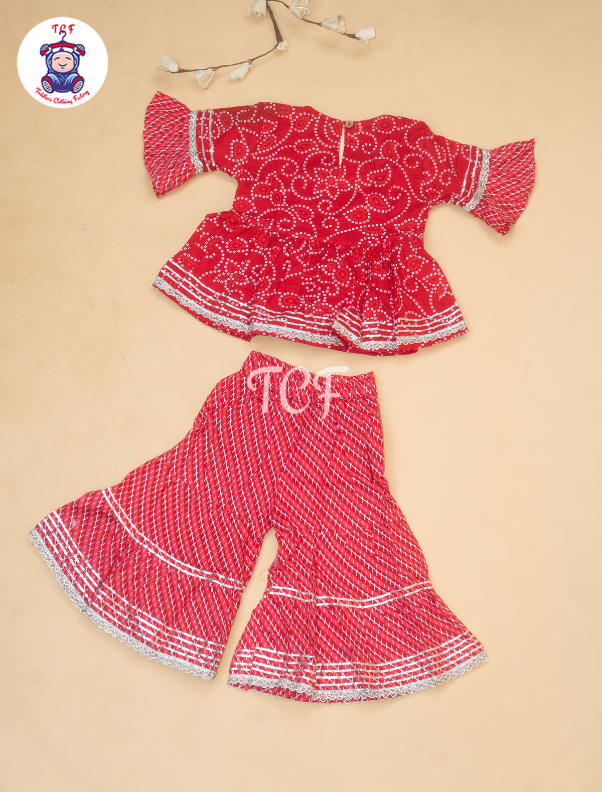 Red - Bandhini Printed Girls Readymade Salwar