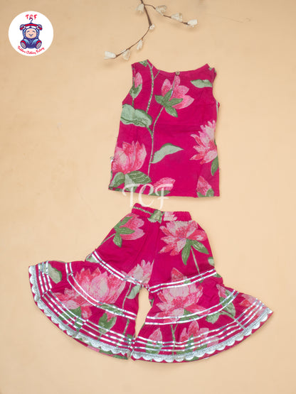 Rose Pink - Lotus Printed Girls Floral printed Salwar