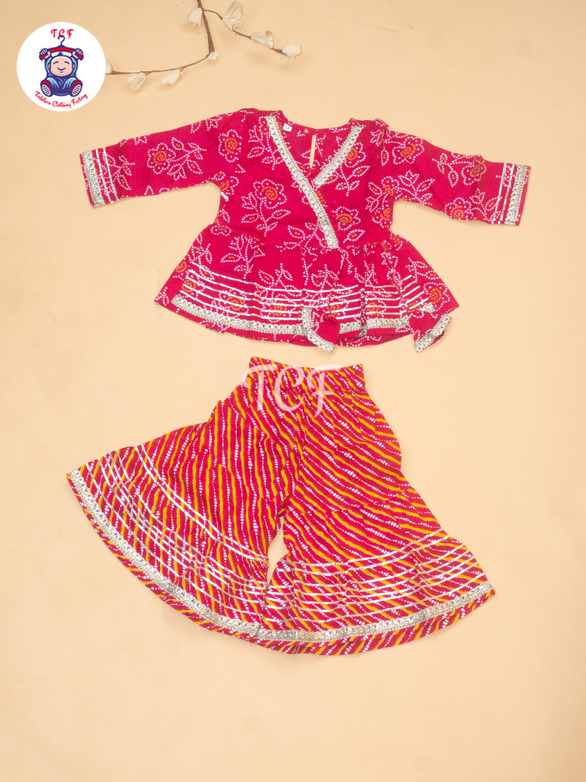 Pink - Bandhini Printed Girls Readymade Salwar