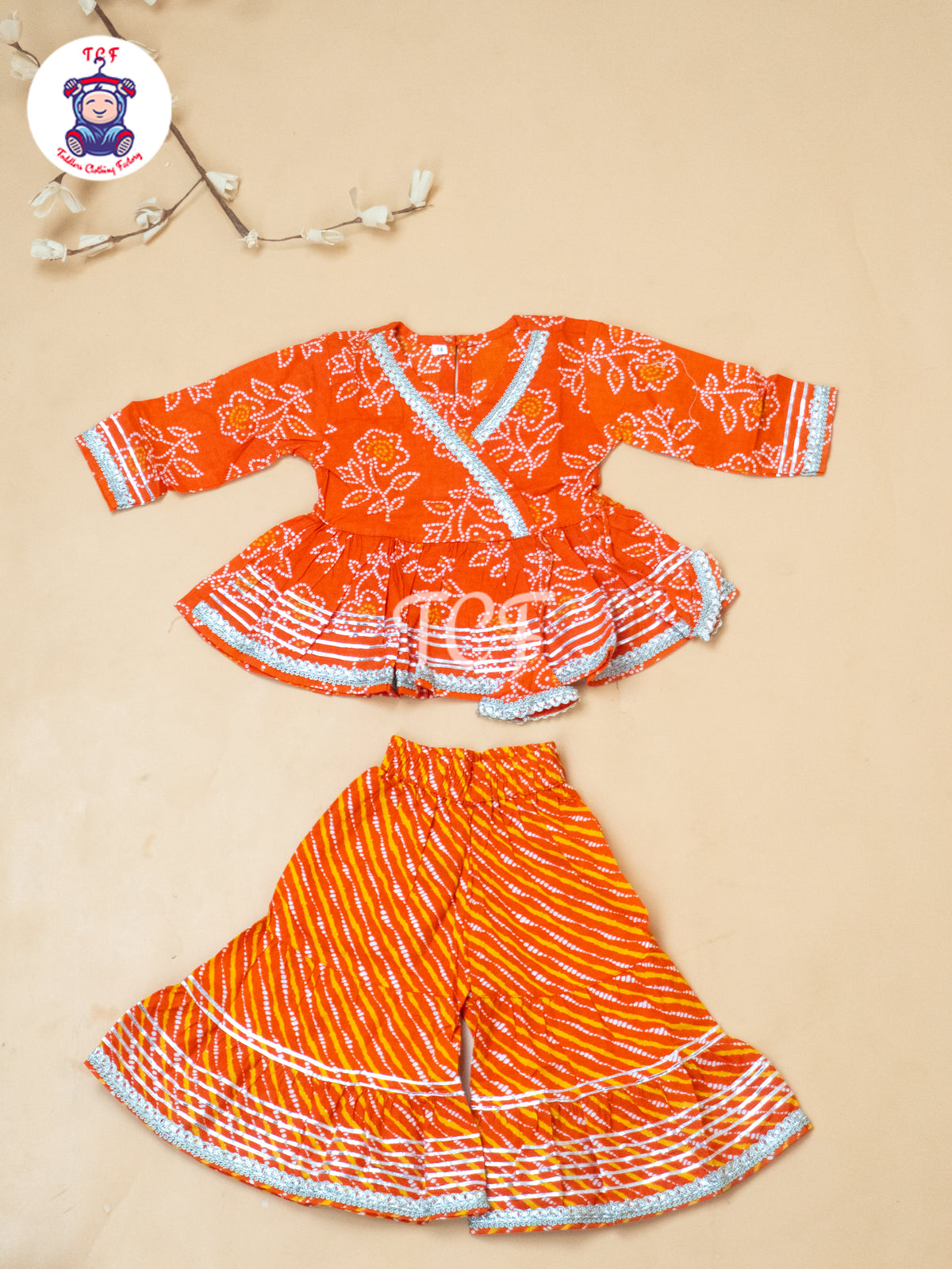 Orange  - Bandhini Printed Girls Readymade Salwar