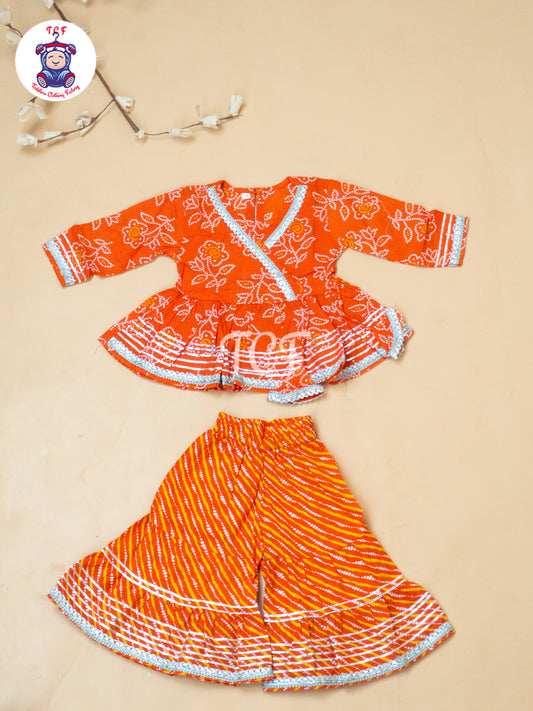 Orange  - Bandhini Printed Girls Readymade Salwar