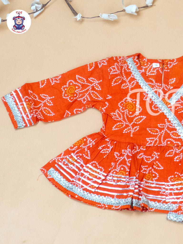 Orange  - Bandhini Printed Girls Readymade Salwar