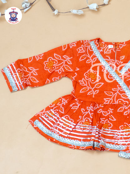 Orange  - Bandhini Printed Girls Readymade Salwar