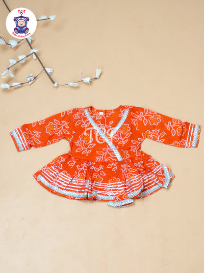 Orange  - Bandhini Printed Girls Readymade Salwar