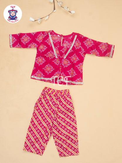 Pink - Bandhini Printed Girls Readymade A Line Salwar