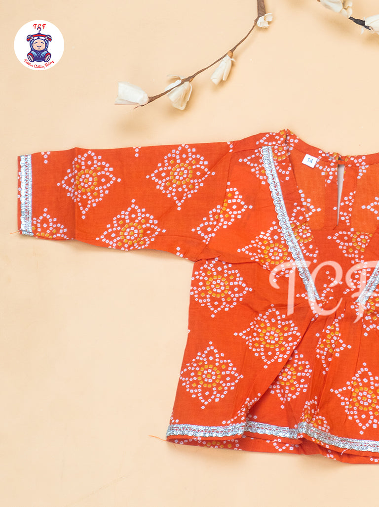 Orange - Bandhini Printed Girls Readymade A Line Salwar