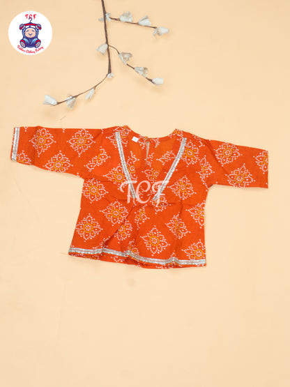 Orange - Bandhini Printed Girls Readymade A Line Salwar