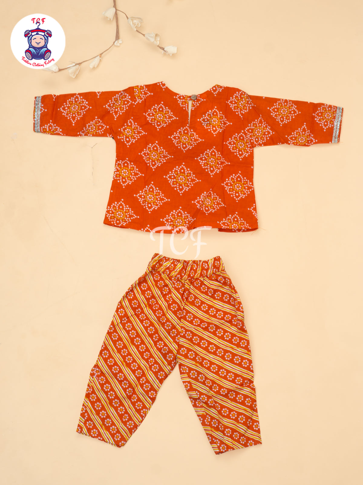 Orange - Bandhini Printed Girls Readymade A Line Salwar