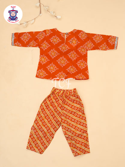 Orange - Bandhini Printed Girls Readymade A Line Salwar