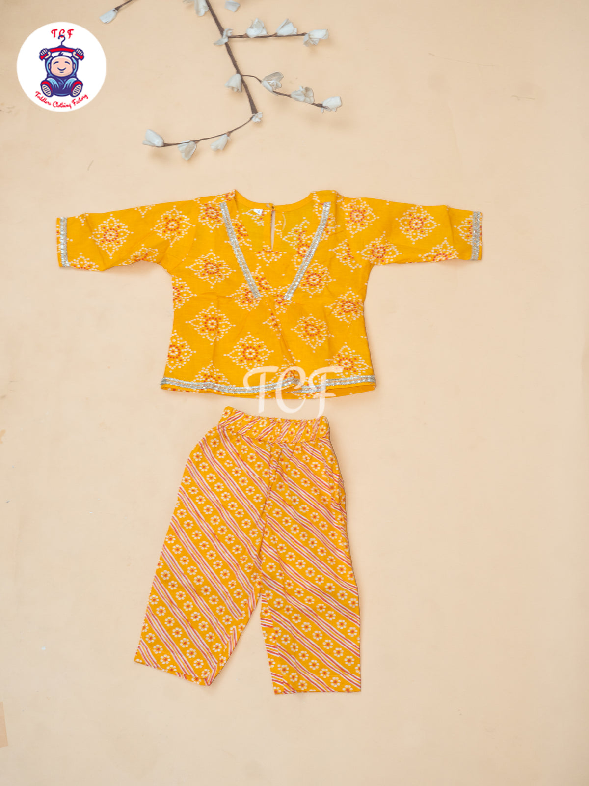 Yellow - Bandhini Printed Girls Readymade A Line Salwar