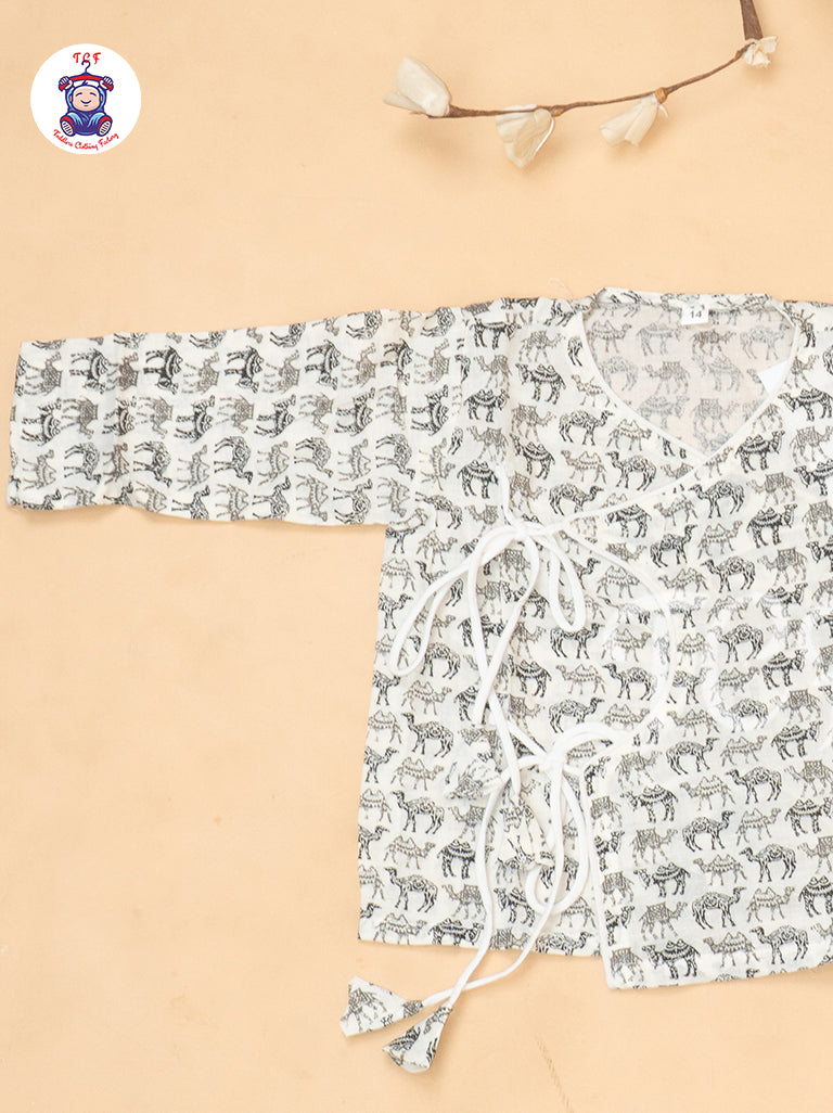 Grey - Camel Printed Boys Dhoti Kurta