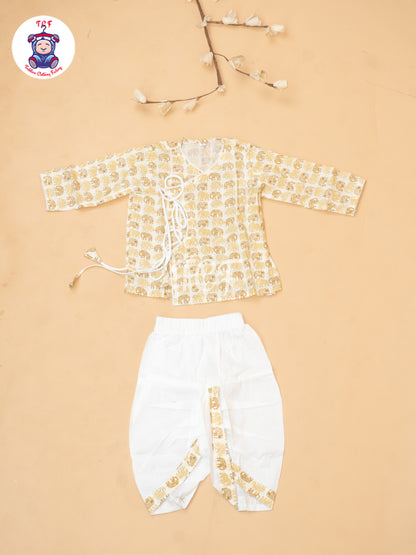 Brown - Elephant Printed Boys Dhoti Kurta