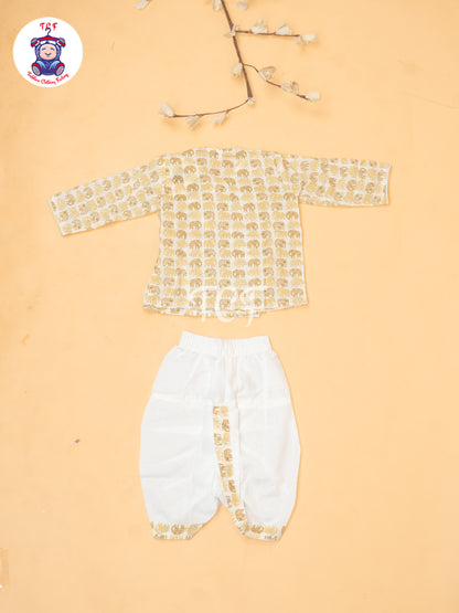Brown - Elephant Printed Boys Dhoti Kurta
