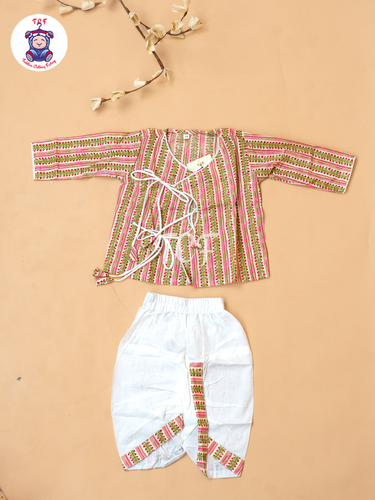 Pink - Camel Printed Boys Dhoti Kurta