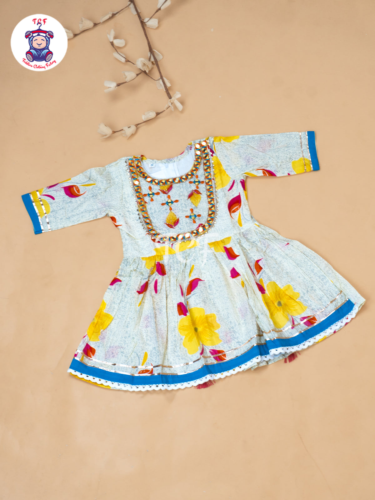 White & Yellow - Girls Embrodiery Bandhej Lehariya Salwar