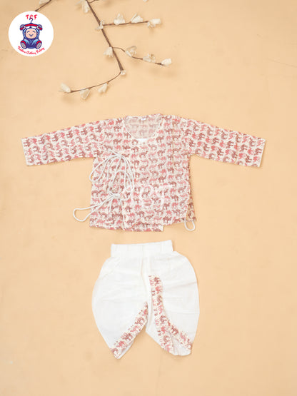 Pink - Floral Printed Boys Dhoti Kurta