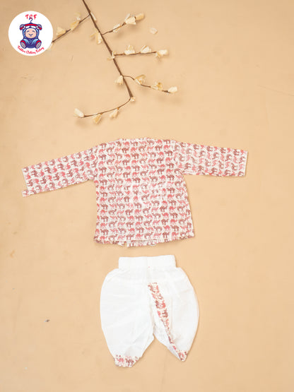 Pink - Floral Printed Boys Dhoti Kurta