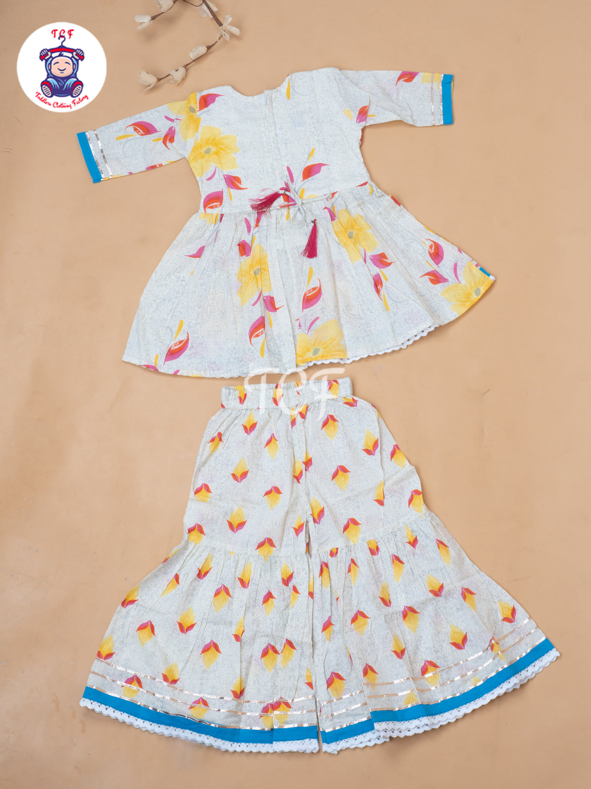 White & Yellow - Girls Embrodiery Bandhej Lehariya Salwar