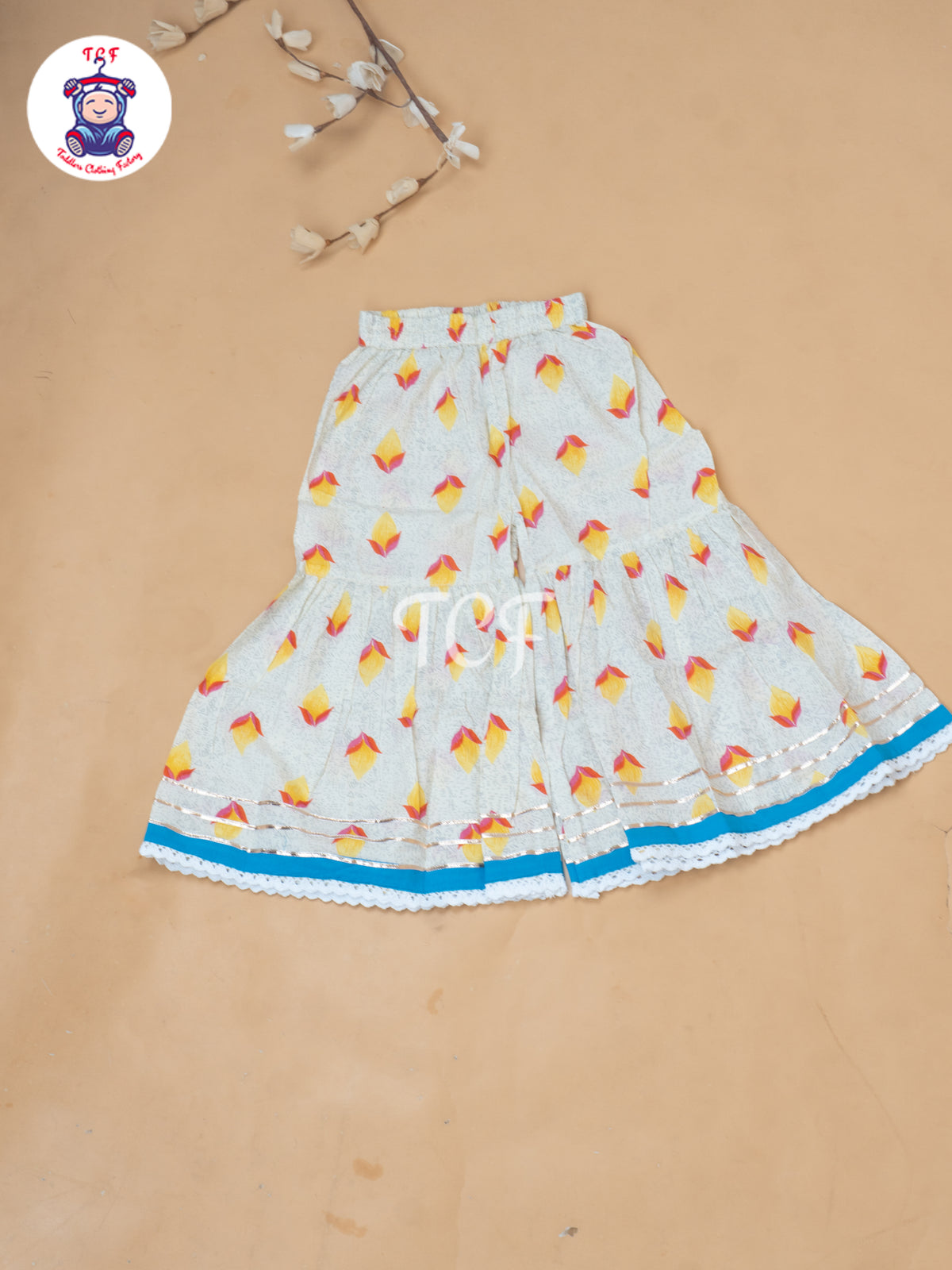 White & Yellow - Girls Embrodiery Bandhej Lehariya Salwar