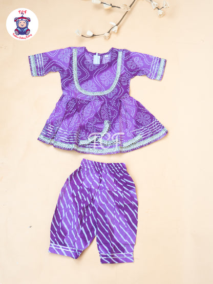Purple - Dori Bandhej Lehariya Blue Salwar