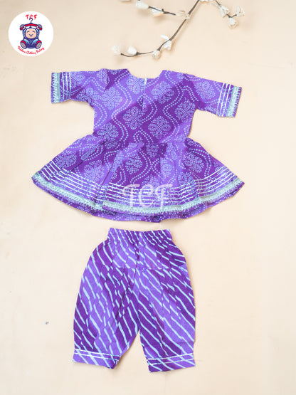 Purple - Dori Bandhej Lehariya Blue Salwar
