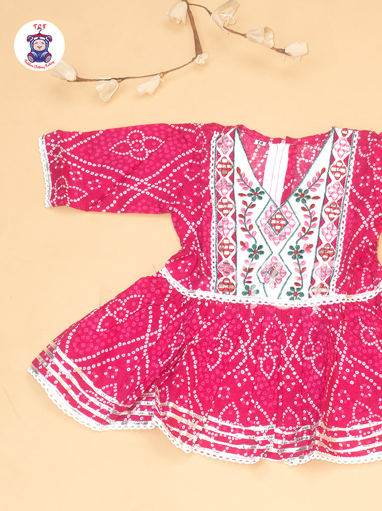 Pink - Girls Embrodiery Bandhej Lehariya Salwar