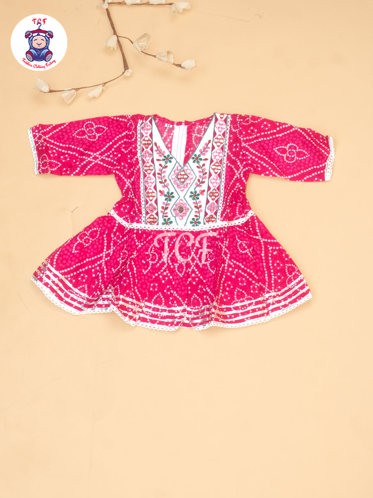 Pink - Girls Embrodiery Bandhej Lehariya Salwar