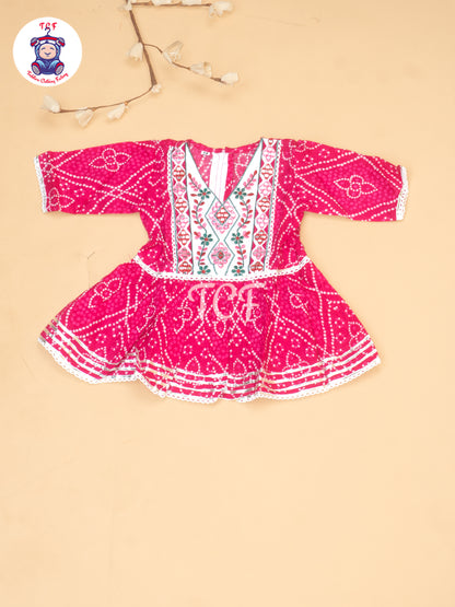 Pink - Girls Embrodiery Bandhej Lehariya Salwar