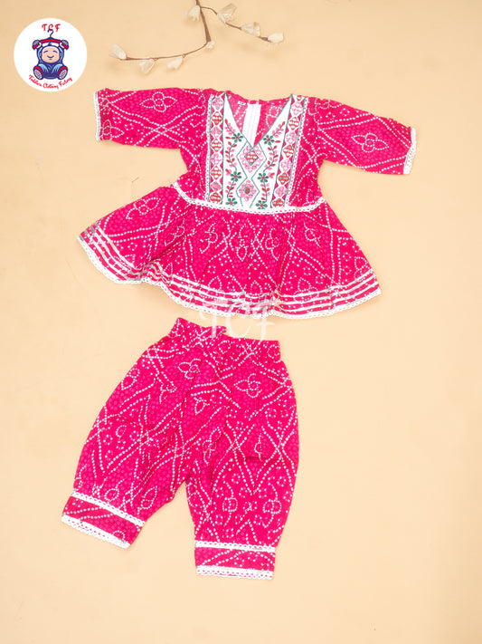 Pink - Girls Embrodiery Bandhej Lehariya Salwar