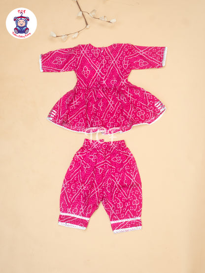Pink - Girls Embrodiery Bandhej Lehariya Salwar