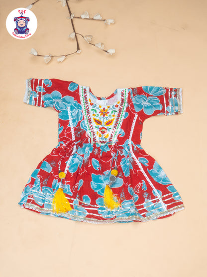 Red - Girls Embrodiery Bandhej Lehariya Salwar