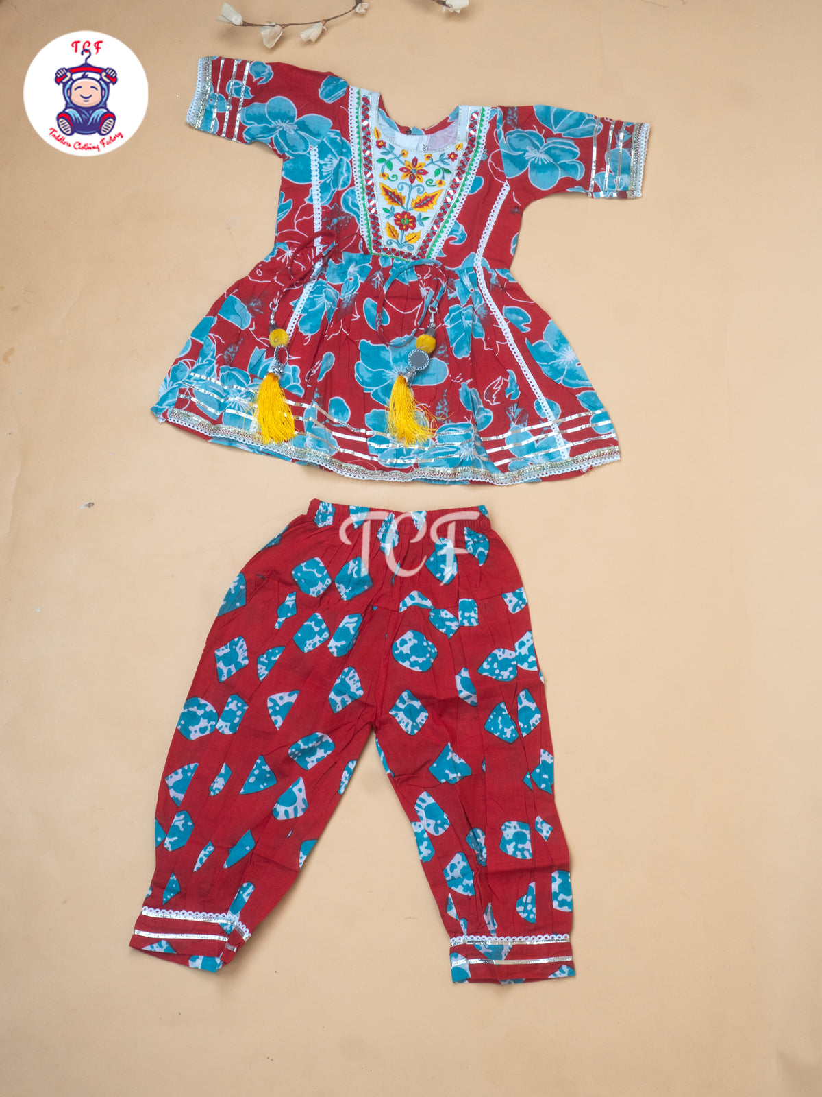 Red - Girls Embrodiery Bandhej Lehariya Salwar