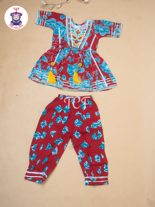 Red - Girls Embrodiery Bandhej Lehariya Salwar